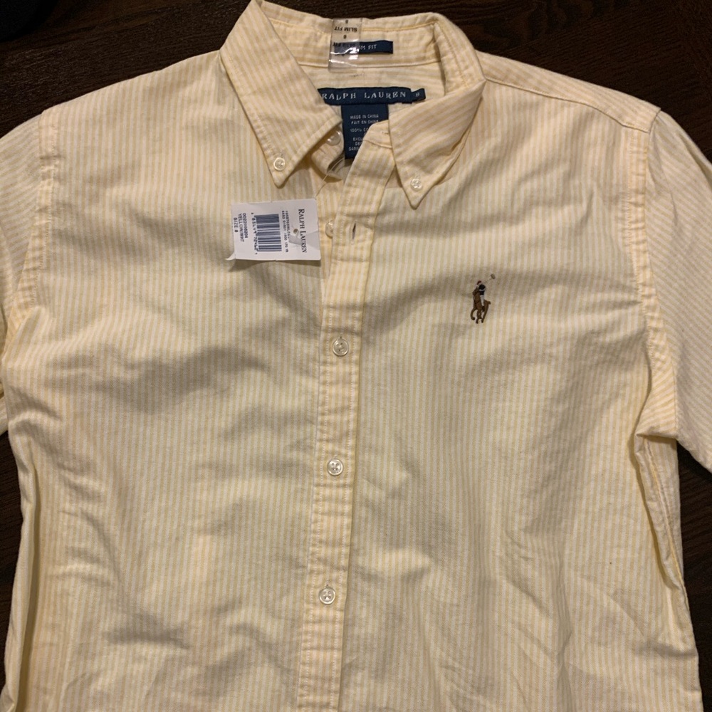 Yellow white stripe button down